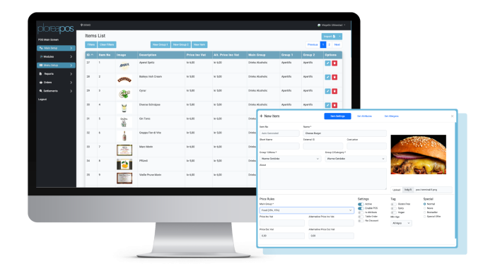pos i terminal meny oppsett